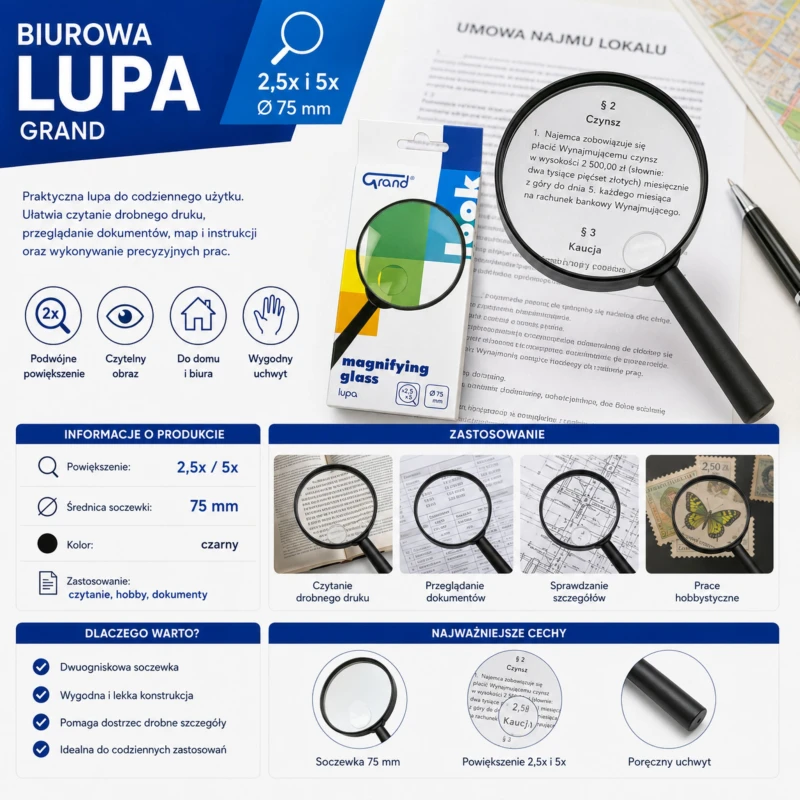 SZKŁO POWIĘKSZAJĄCE  LUPA 75MM 120-1351