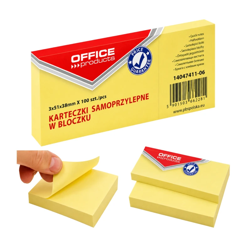 BLOCZEK SP OFFICE PRODUCTS 38X51MM 100K PASTEL JASNOŻÓŁTY