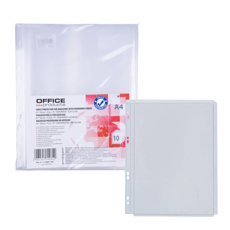 Koszulki na katalogi OFFICE PRODUCTS, poszerzana, PP, A4, krystal, 180mikr.
21154811-90