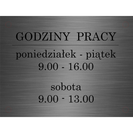 Tabliczka informacyjna godziny pracy 23x17,5cm laminat grawer