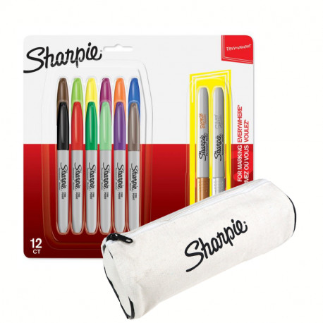 Zestaw Sharpie Fine Markery Permanentne 12+2 GRATIS PIÓRNIK